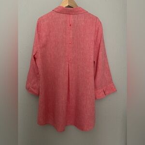 Chico's 100% Linen Button Down Tunic No-Iron Shirt Red Size (1) Medium